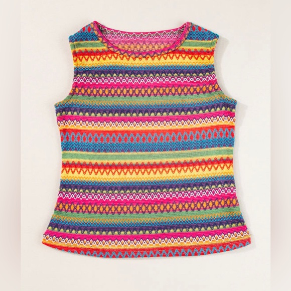 NWT Multicolored Ethnic Wavy Pattern Round Neck Sleeveless Tank Top S M L X L - Picture 7 of 13